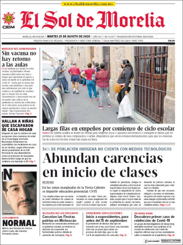 Portada de El Sol de Morelia (M&eacute;xico)