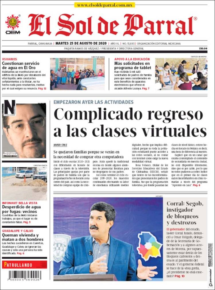 Portada de El Sol de Parral (M&eacute;xico)