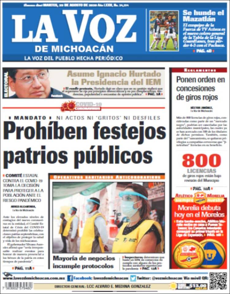 Portada de La Voz de Michoacán (M&eacute;xico)