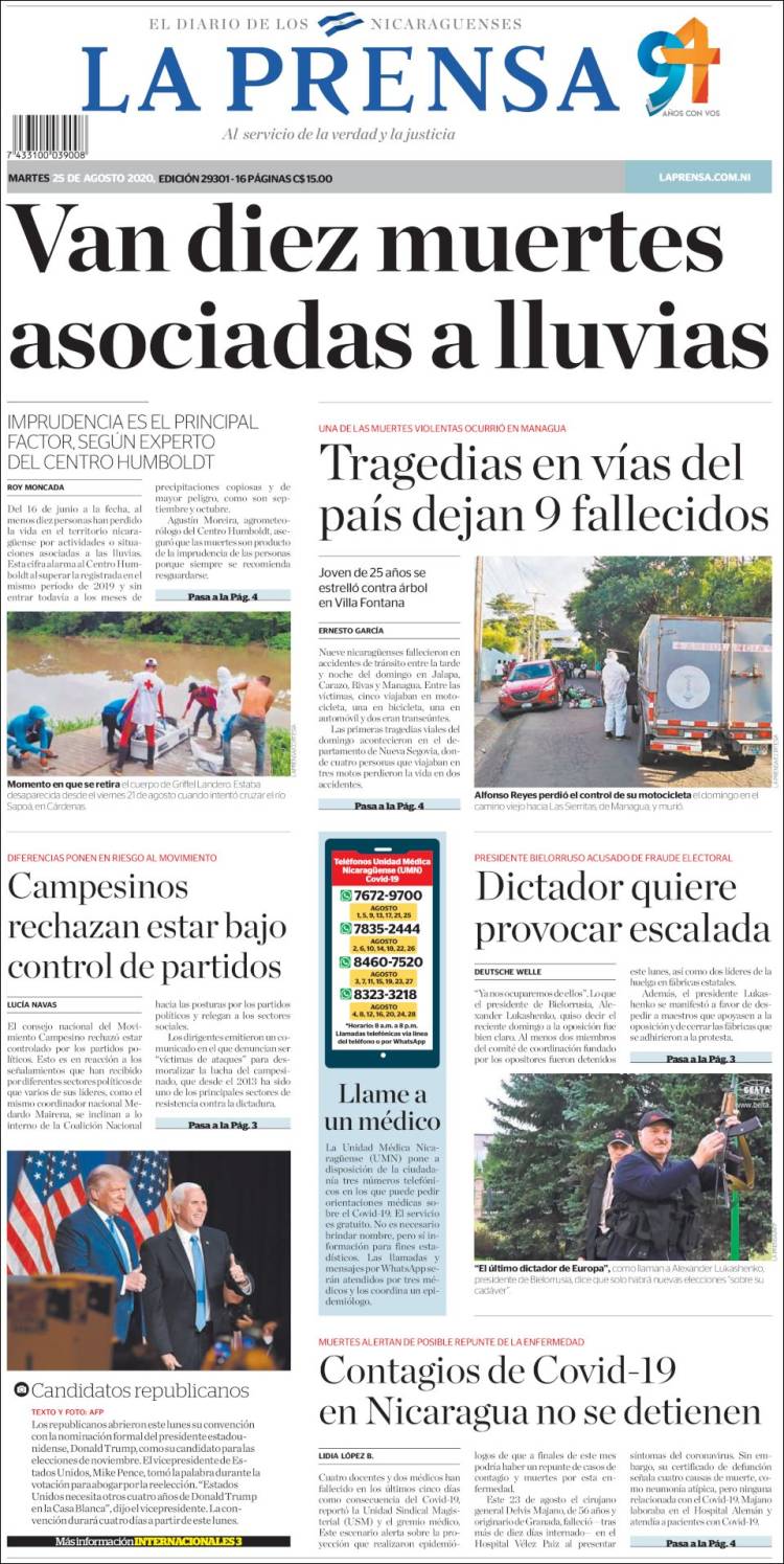 Portada de La Prensa (Nicaragua)