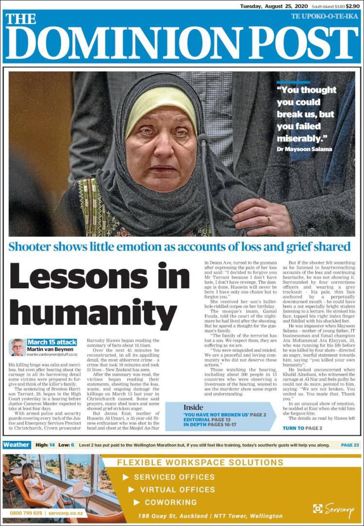 Portada de The Dominion Post (Nueva Zelanda)