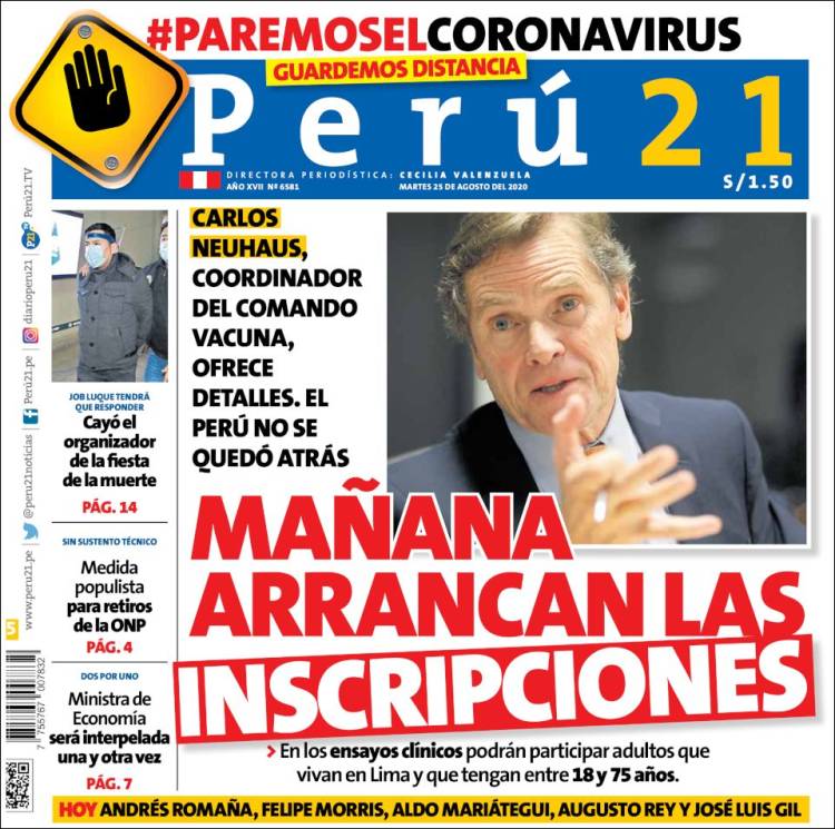 Portada de Perú 21 (Per&uacute;)