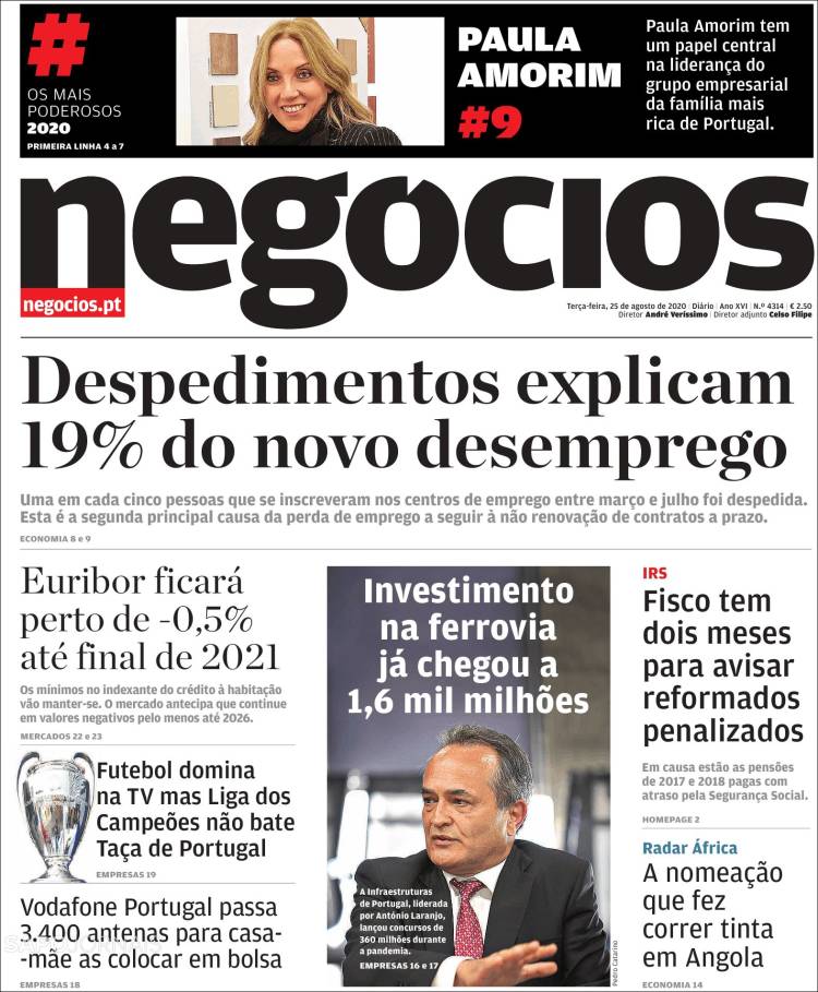 Portada de Jornal de Negócios (Portugal)