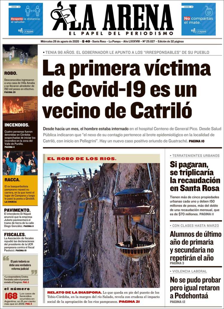 Portada de Diario La Arena (Argentina)