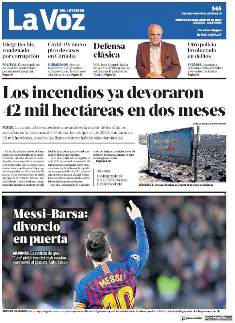 Portada de La Voz del Interior (Argentina)