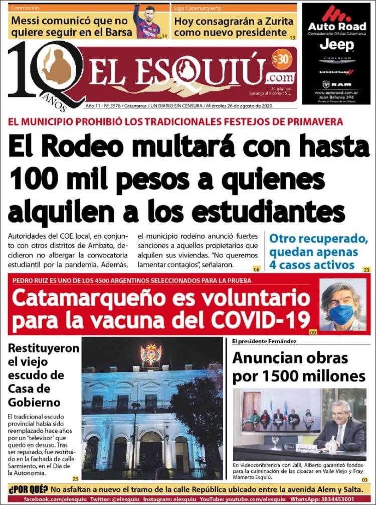 Portada de El Esquiu (Argentina)