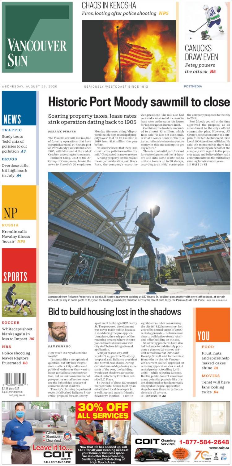 Portada de The Vancouver Sun (Canada)