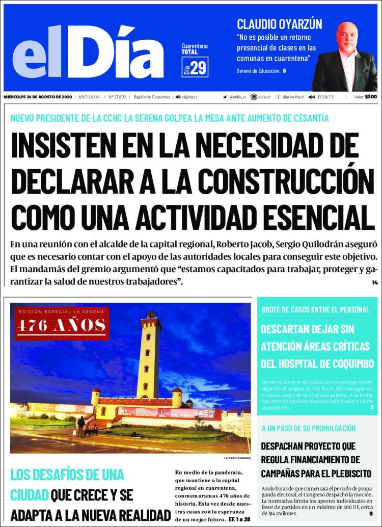 Portada de El Día (Chile)