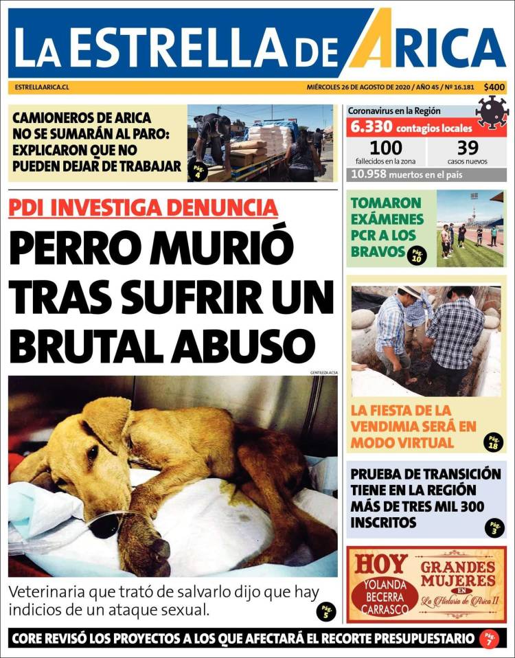 Portada de La Estrella de Arica (Chile)