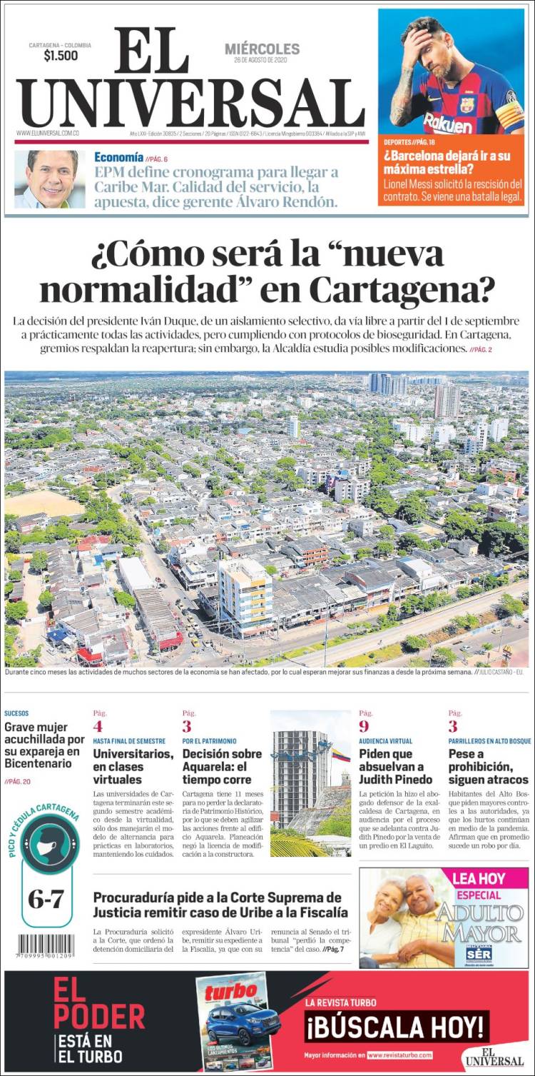 Portada de El Universal (Colombia)