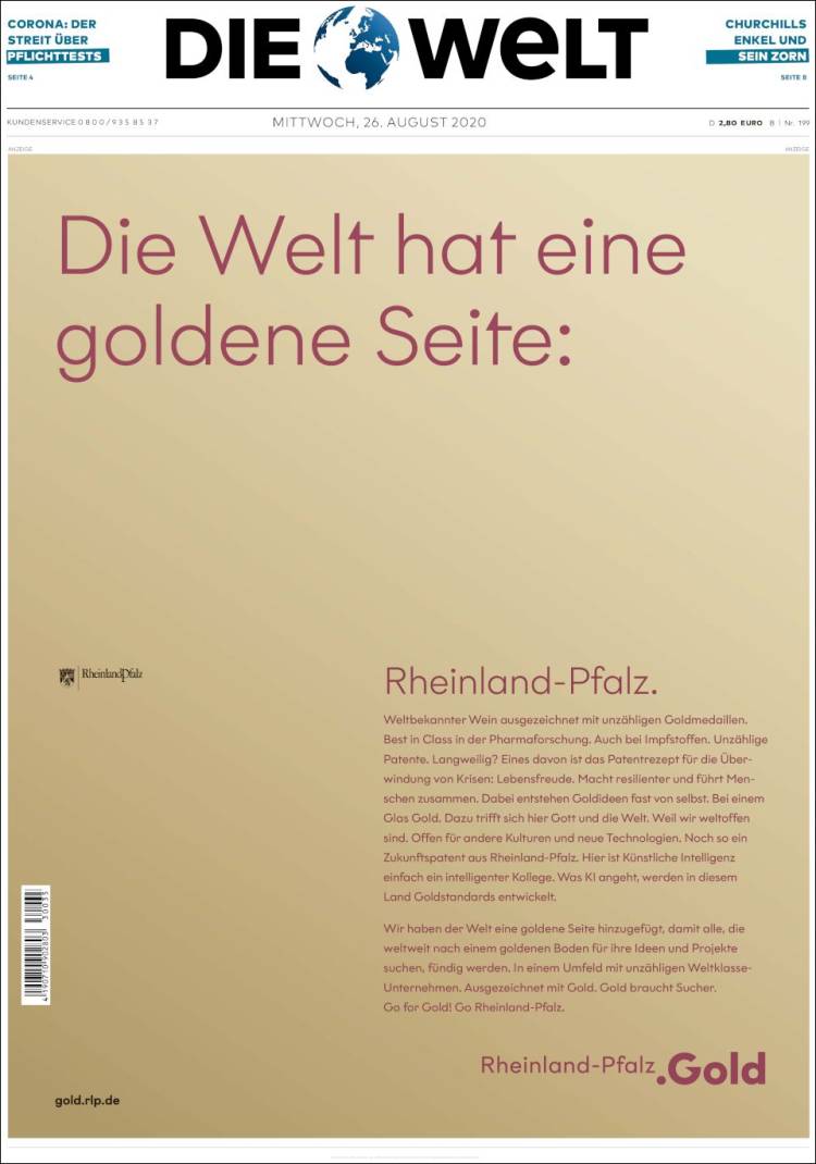 Portada de Die Welt (Alemania)
