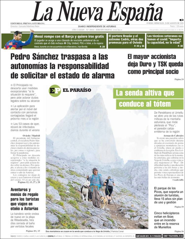 Portada de La Nueva España (Espa&ntilde;a)