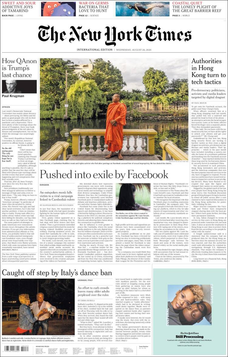 Portada de International New York Times (Europa)