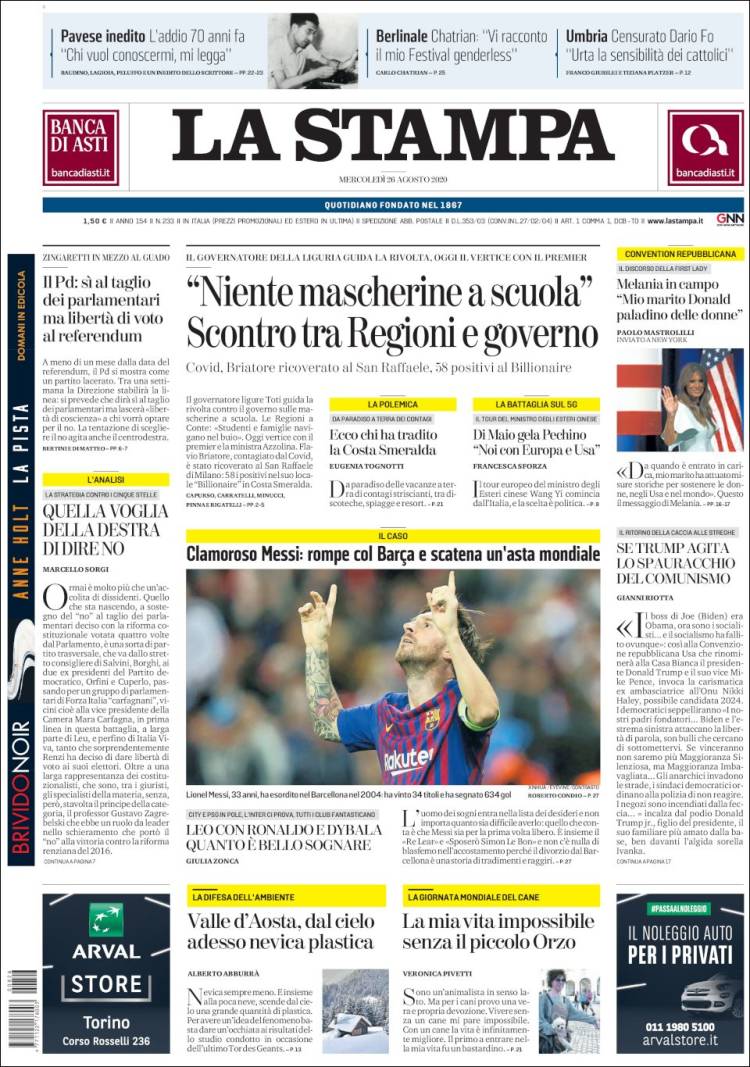 Portada de La Stampa (Italia)