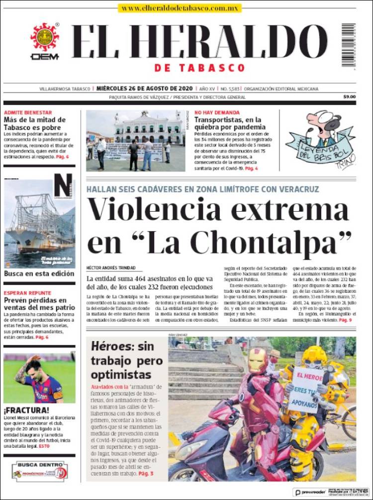 Portada de El Heraldo de Tabasco (México)