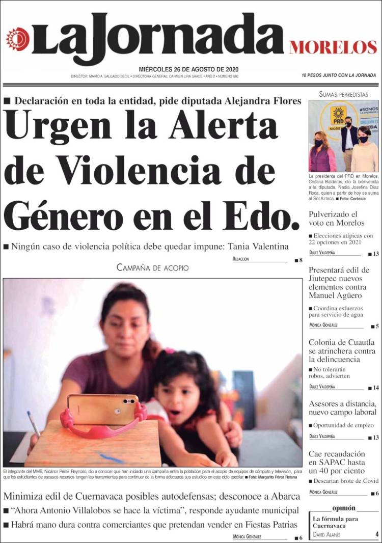 Portada de La Jornada - Morelos (Mexico)