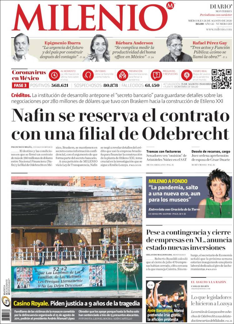 Portada de Milenio de Monterrey (Mexico)