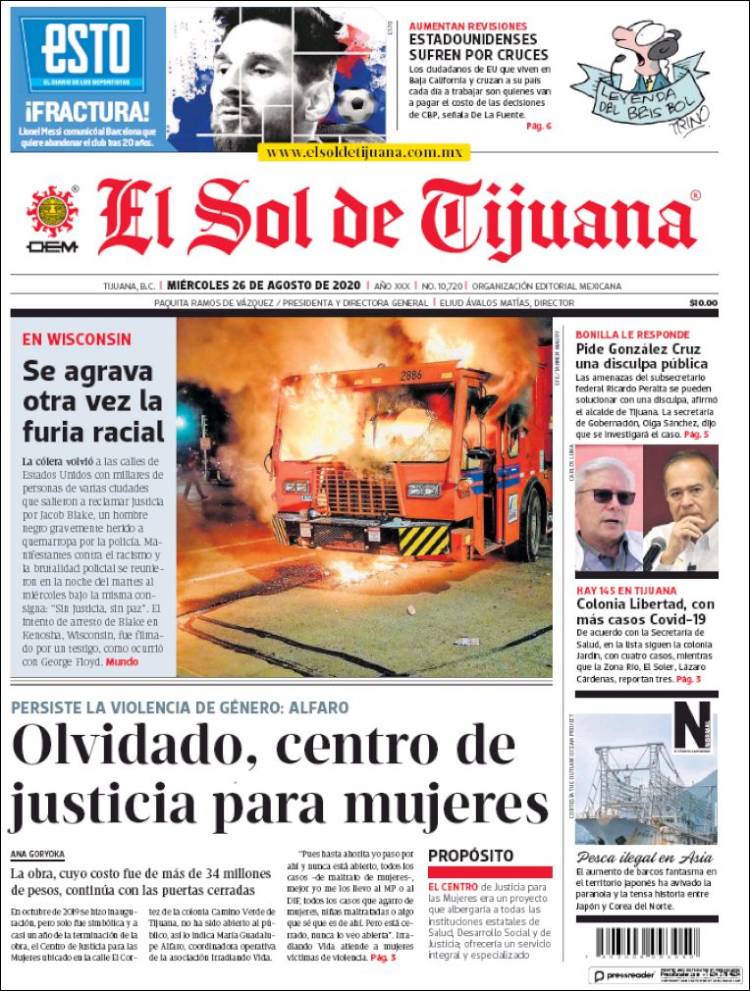 Portada de El Sol de Tijuana (México)