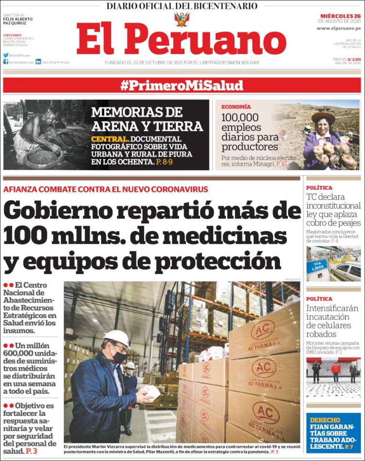 Portada de El Peruano (Per&uacute;)