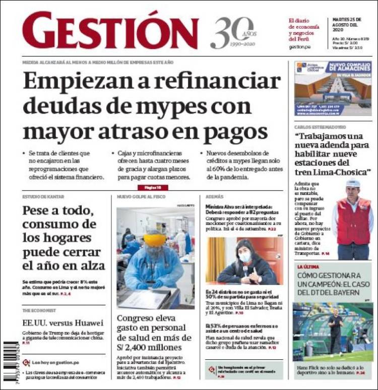 Portada de Diario Gestión (Per&uacute;)