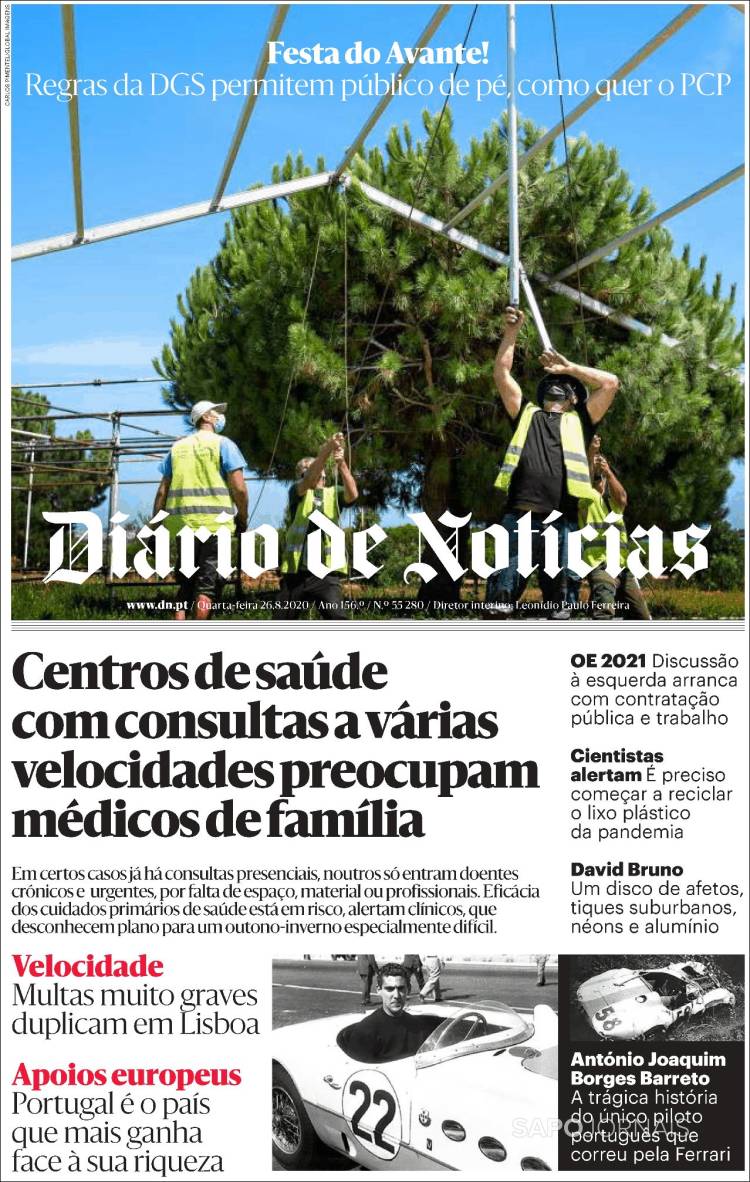 Portada de Diário de Noticias (Portugal)