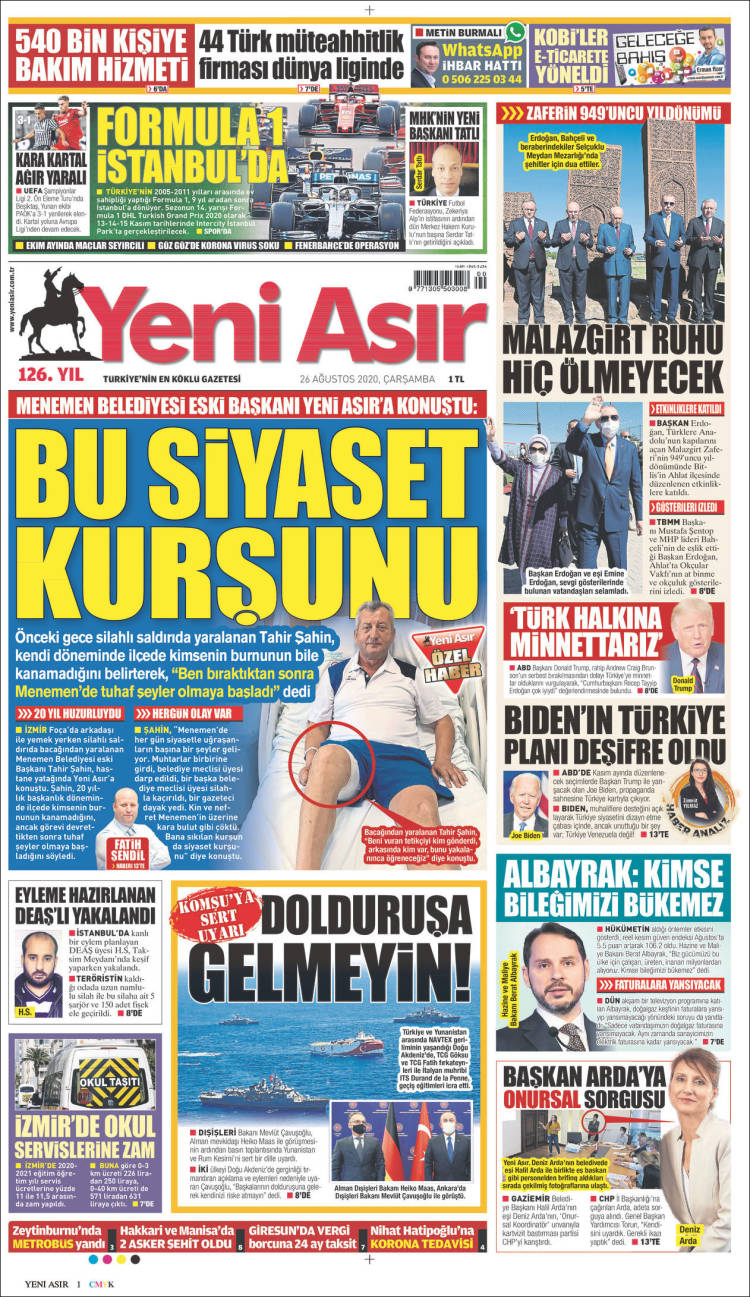 Newspaper Yeni Asir Turkey Newspapers In Turkey Wednesday S Edition August 26 Of 2020 Kiosko Net