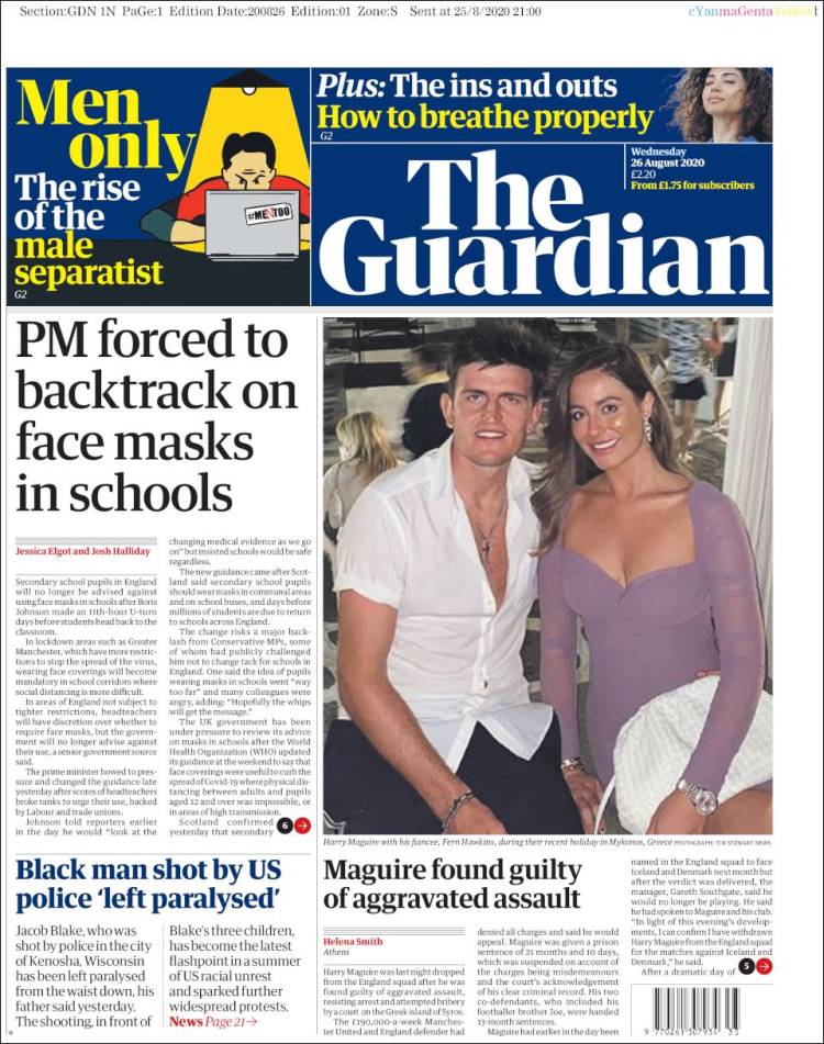 Portada de The Guardian (Reino Unido)