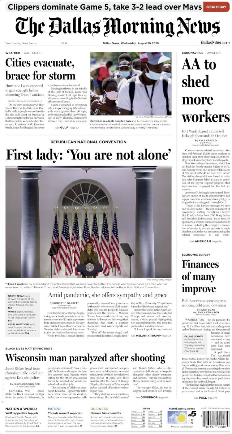 Portada de Dallas Morning News (USA)