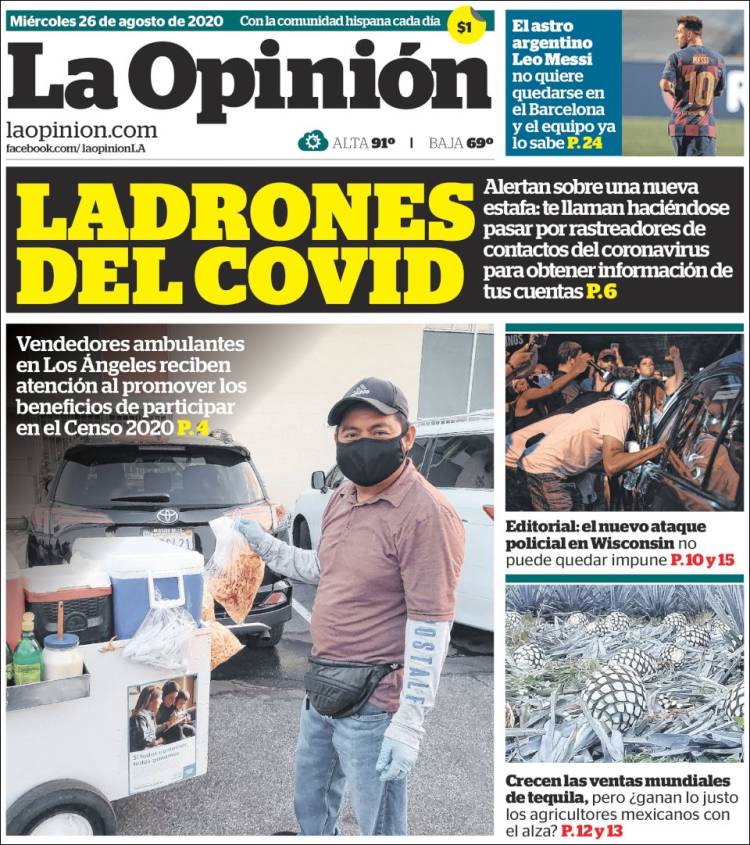 Portada de La Opinión (USA)