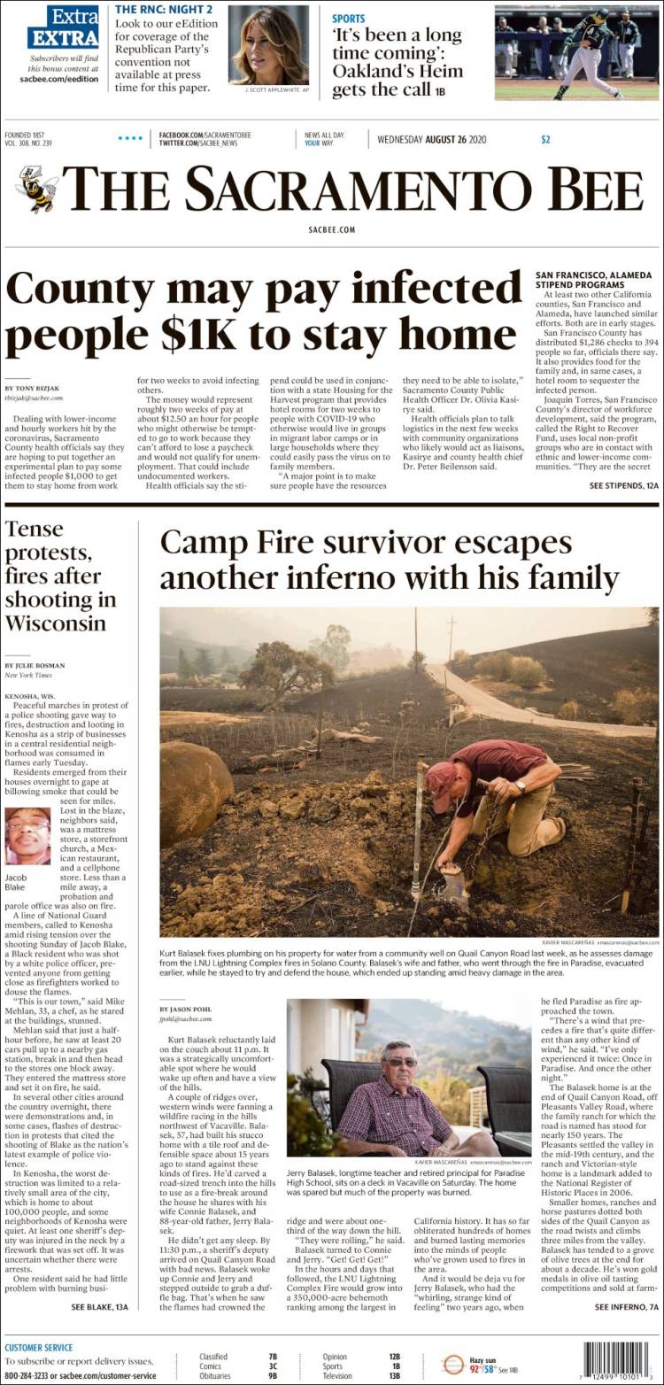 Portada de The Sacramento Bee (USA)