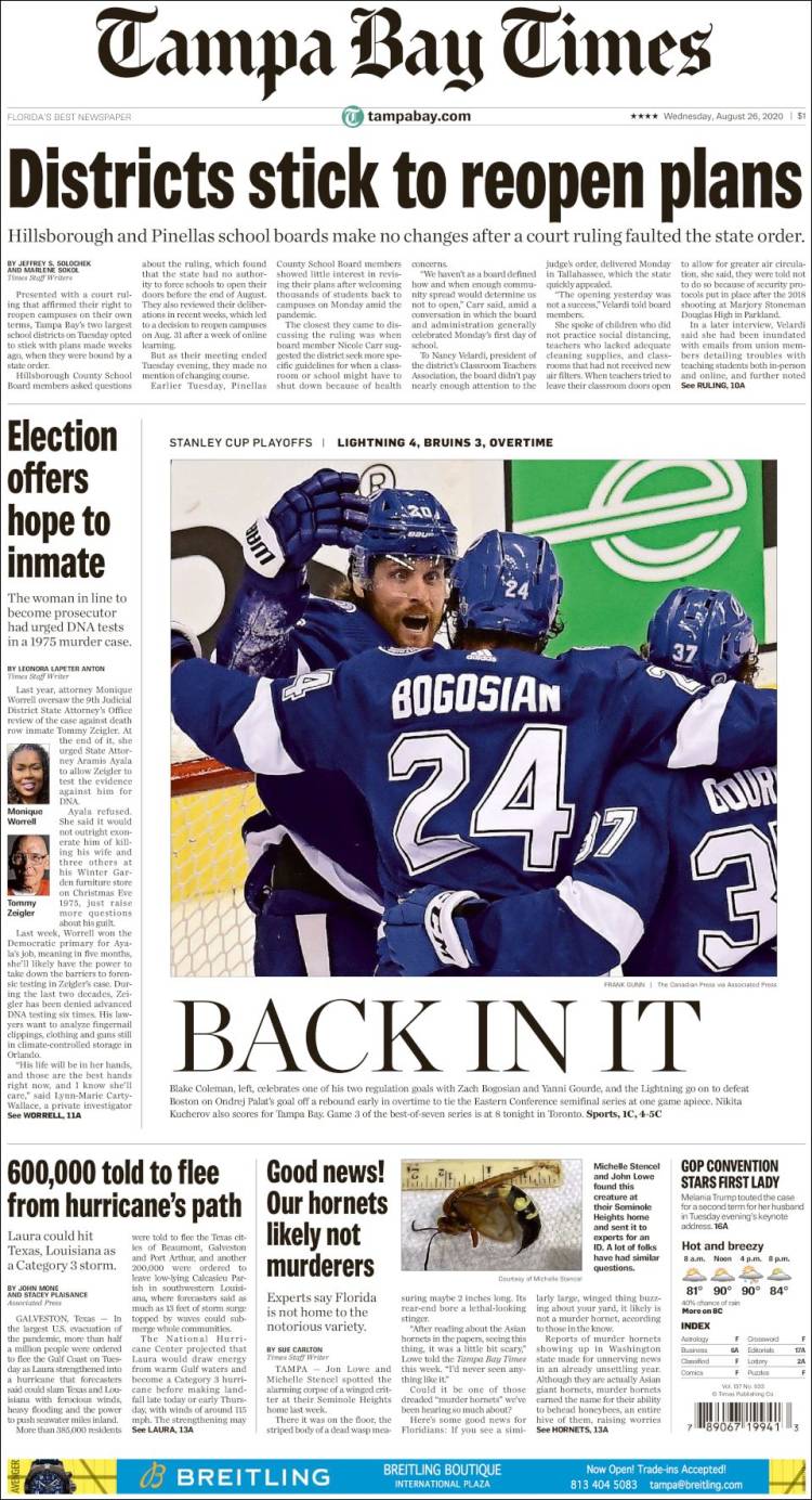 Portada de Tampa Bay Times (USA)