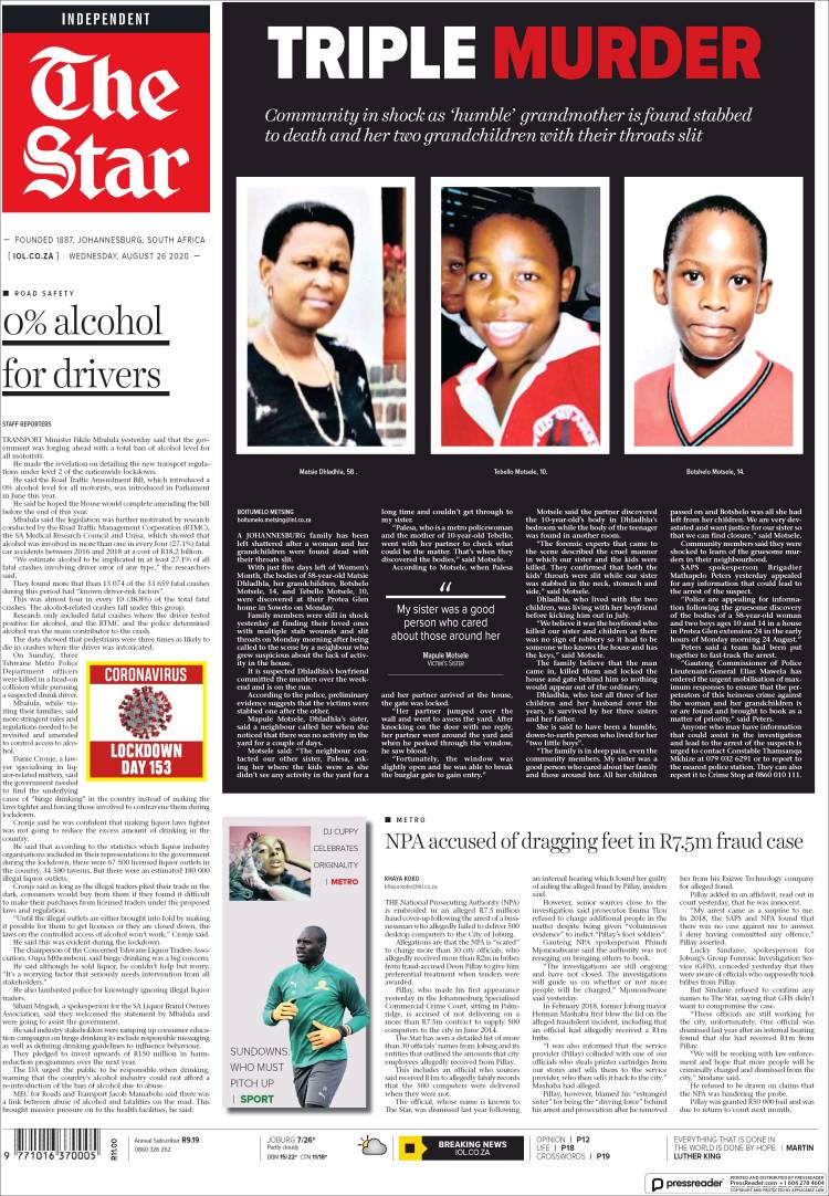 Portada de The Star (Sud&aacute;frica)