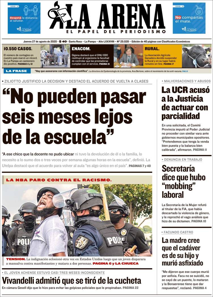 Portada de Diario La Arena (Argentina)
