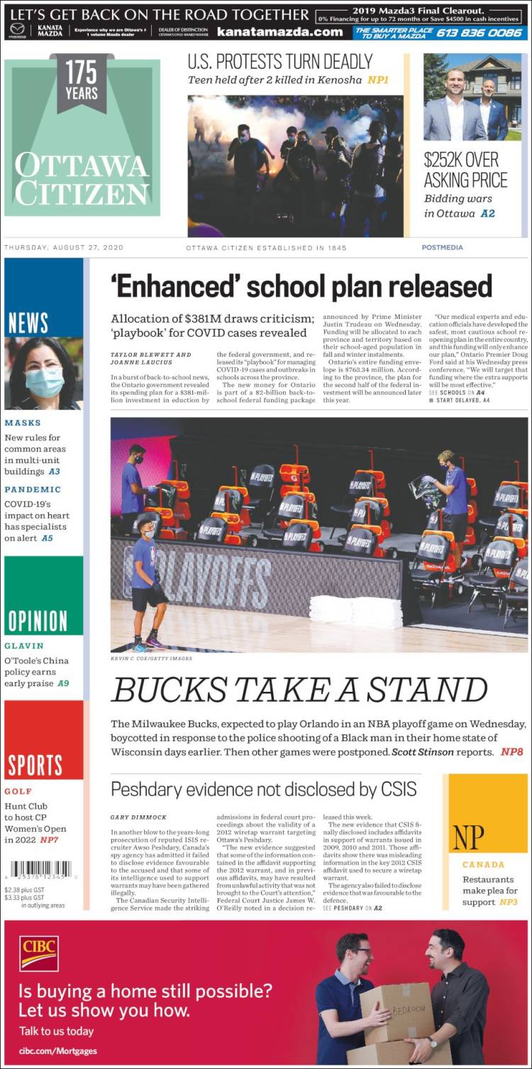 Portada de Ottawa Citizen (Canadá)