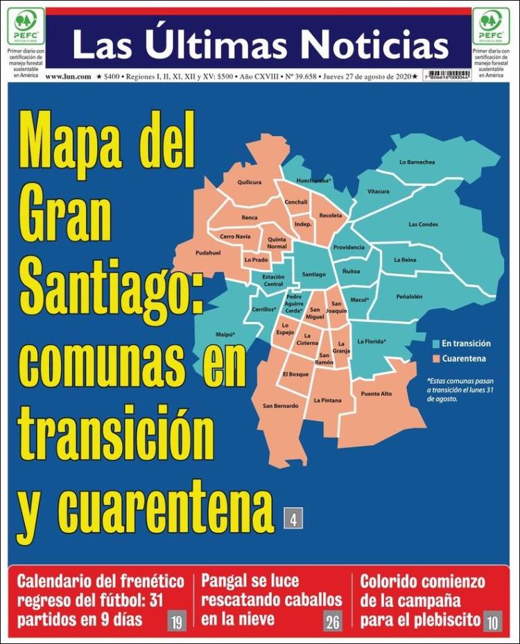 Portada de Las Últimas Noticias (Chile)