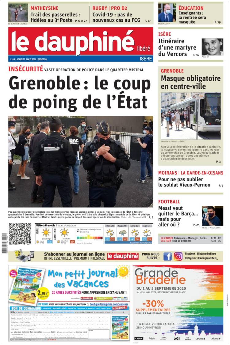 Portada de Le Dauphiné Libéré (Francia)