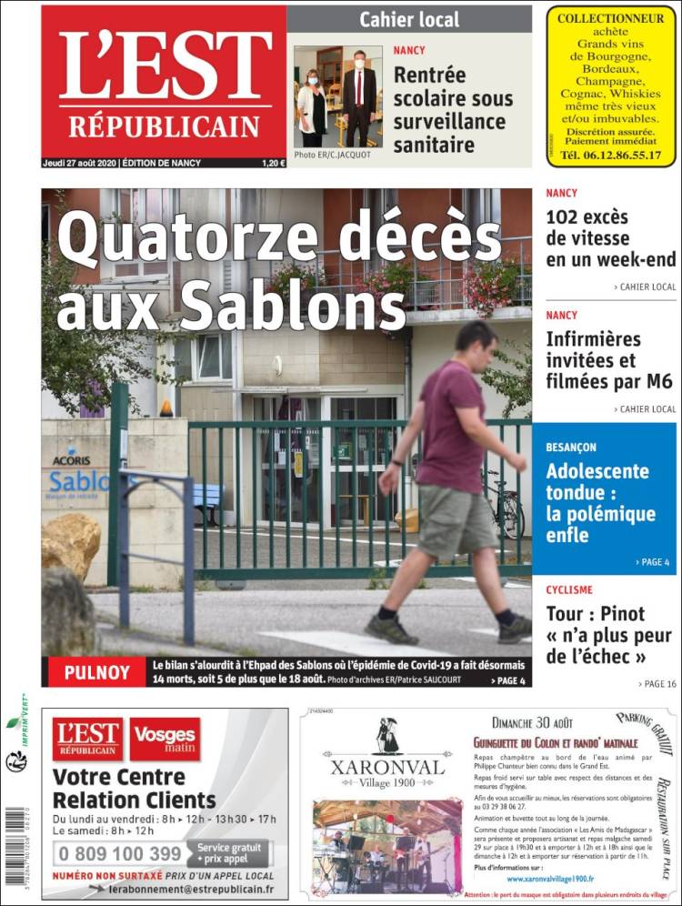 Portada de L'Est Republicain (Francia)