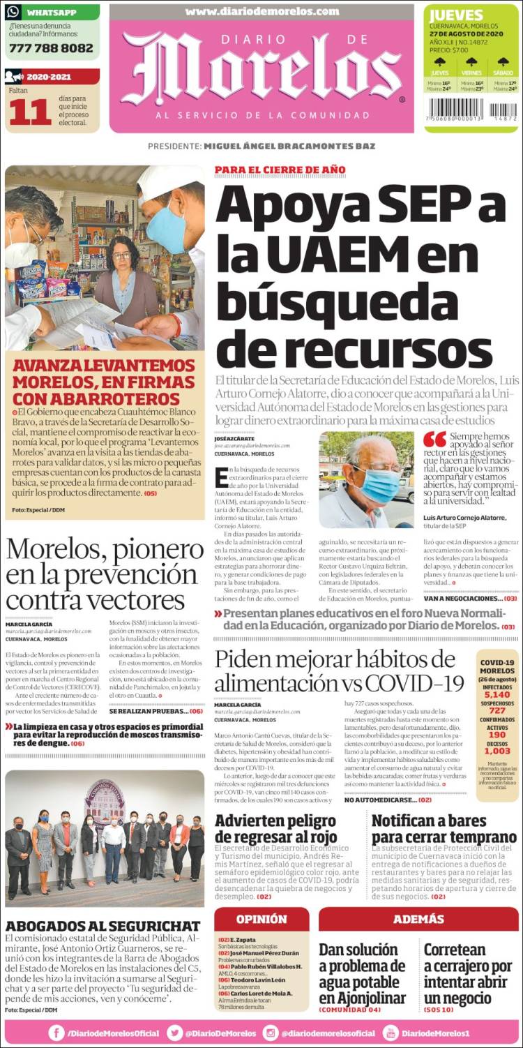Portada de Diario de Morelos (M&eacute;xico)