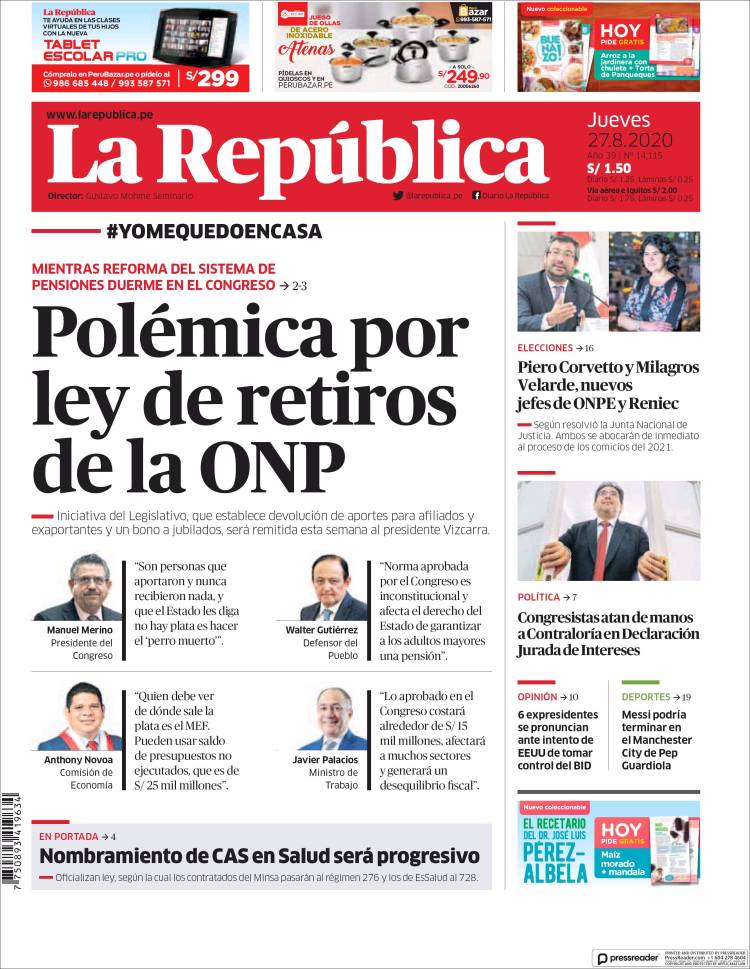 Portada de La Republica (Perú)