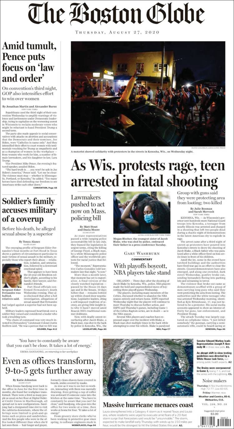 Portada de Boston Globe (USA)