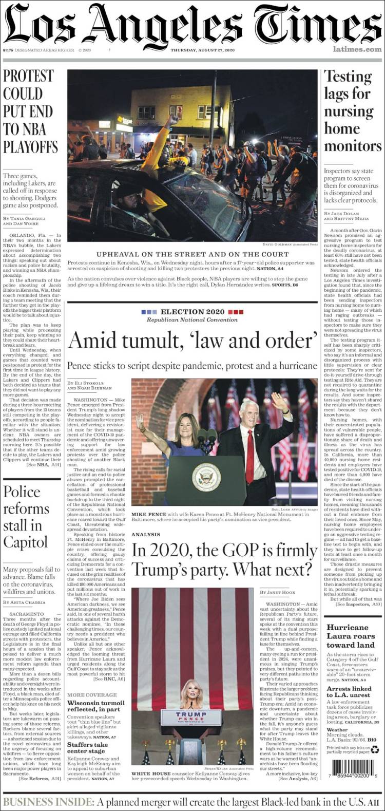 Portada de Los Angeles Times (USA)