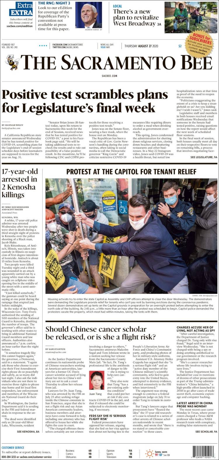 Portada de The Sacramento Bee (USA)