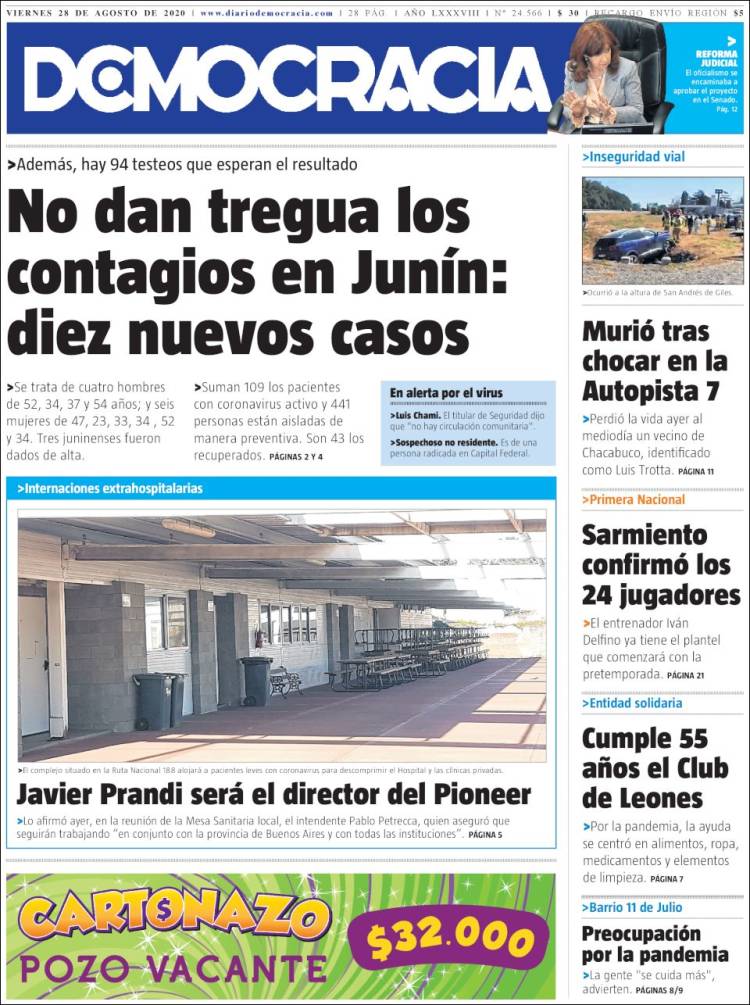 Portada de Diario Democracia (Argentina)