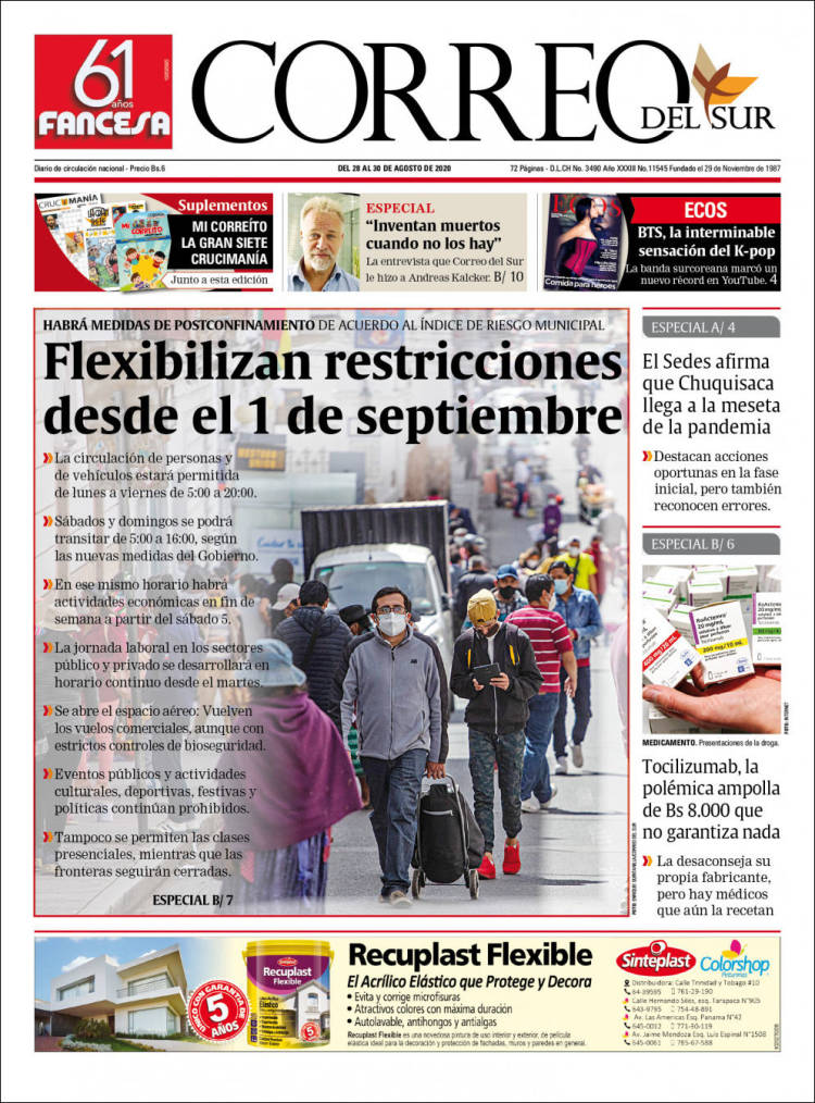 Portada de Correo Sur (Bolivia)