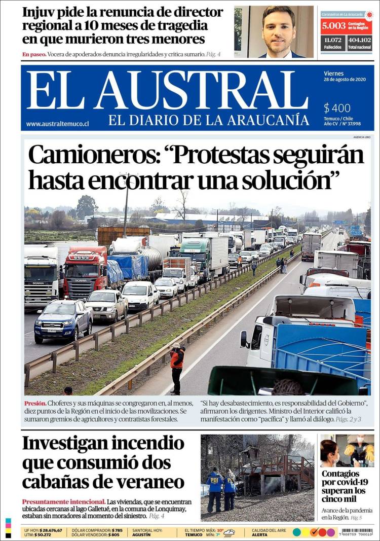 Portada de El Austral de Temuco (Chile)