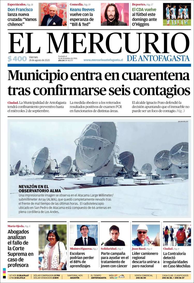 Portada de El Mercurio de Antofagasta (Chile)