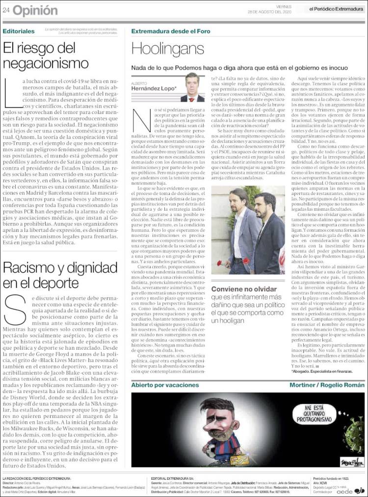 Portada de El Periódico de Extremadura (Espa&ntilde;a)