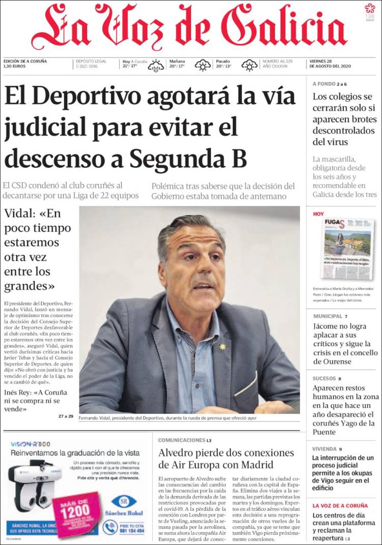 Portada de La Voz de Galicia (Espa&ntilde;a)