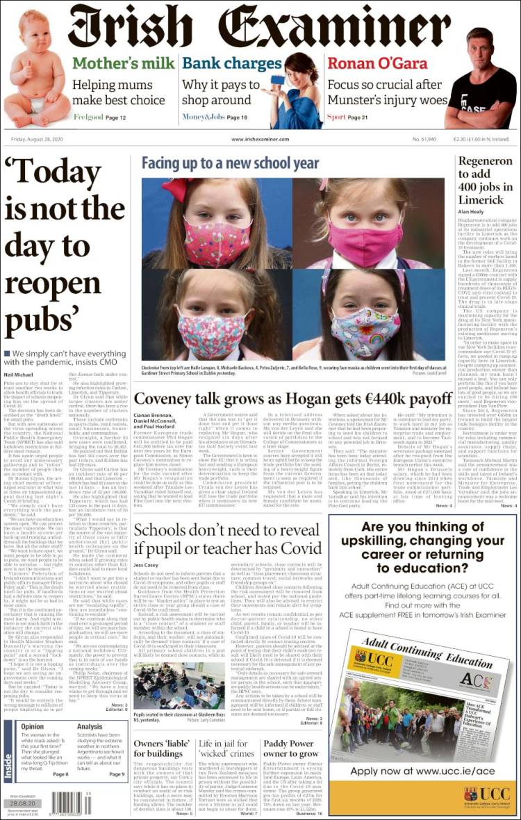 Portada de Irish Examiner (Irlanda)