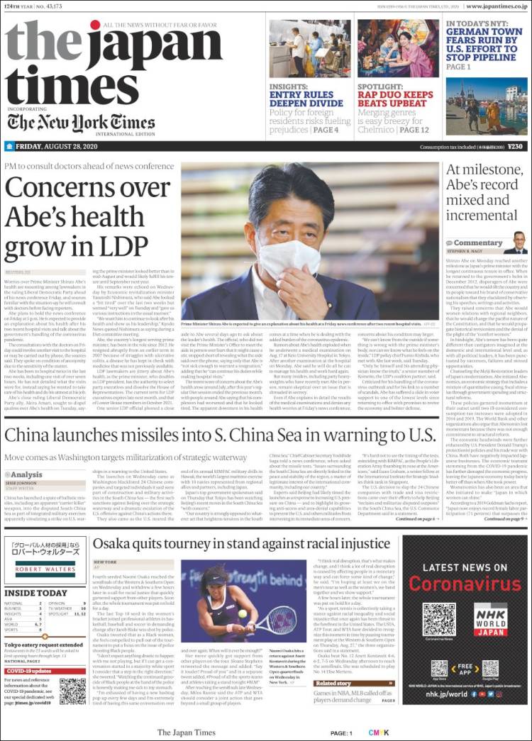 Portada de The Japan Times (Jap&oacute;n)